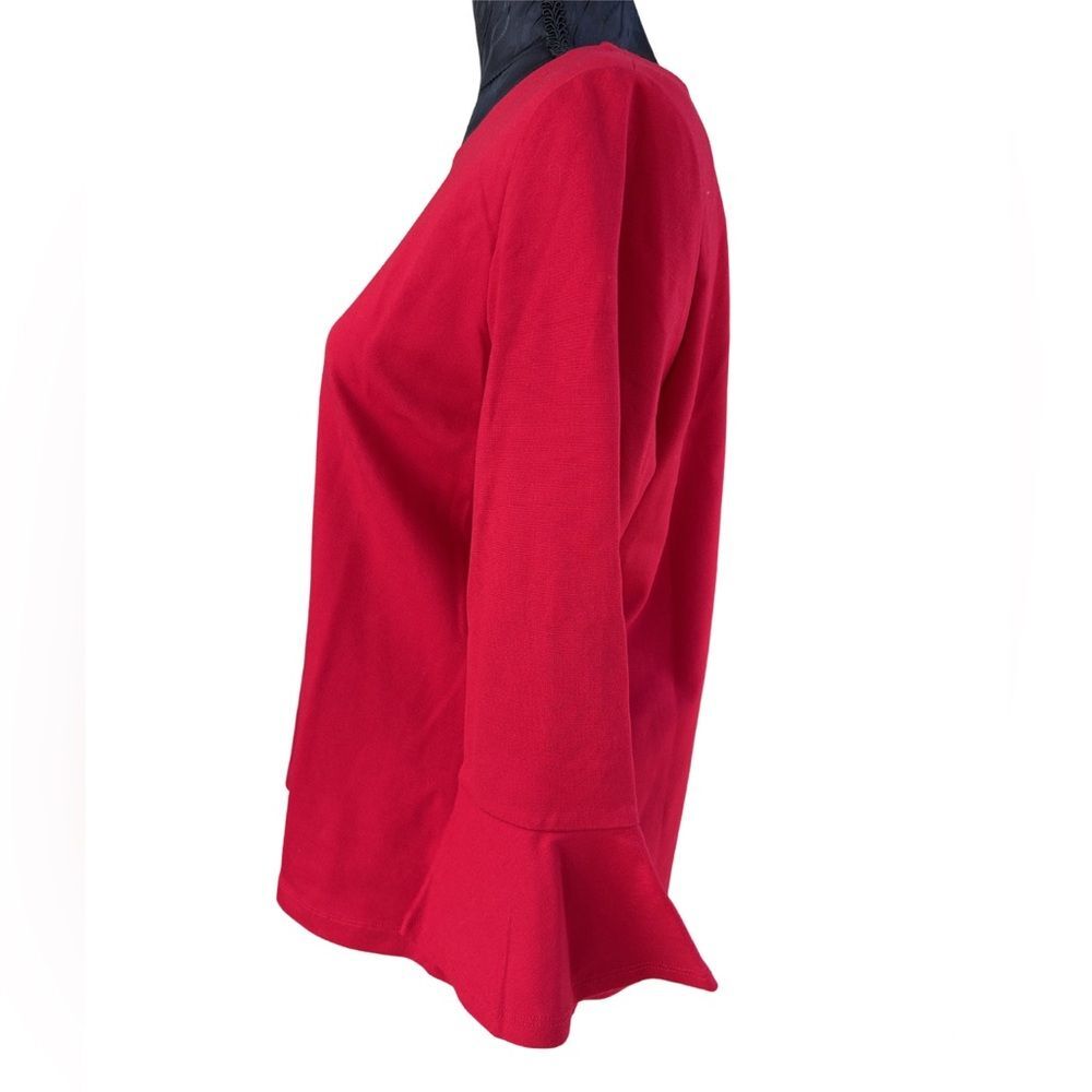 Lands’ End Bright Red Boat‑Neck Top – Bell Sleeves, Curved Hem – Medium Petite - Picture 5 of 9